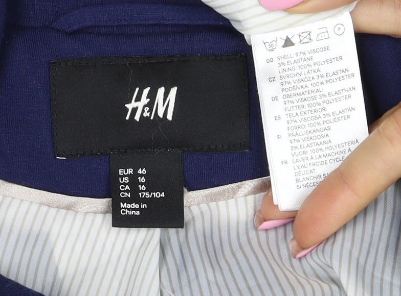H&M Women’s Blue UK 18 Tailored One Button Lined Blazer Jacket