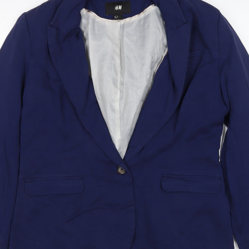 H&M Women’s Blue UK 18 Tailored One Button Lined Blazer Jacket