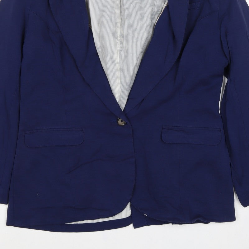 H&M Women’s Blue UK 18 Tailored One Button Lined Blazer Jacket