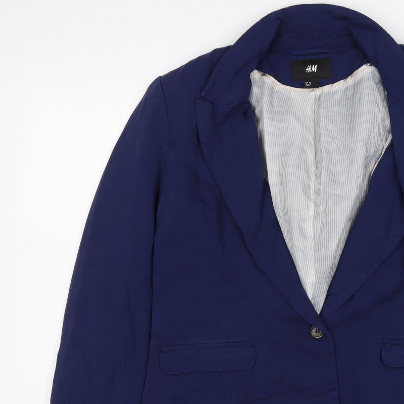 H&M Women’s Blue UK 18 Tailored One Button Lined Blazer Jacket