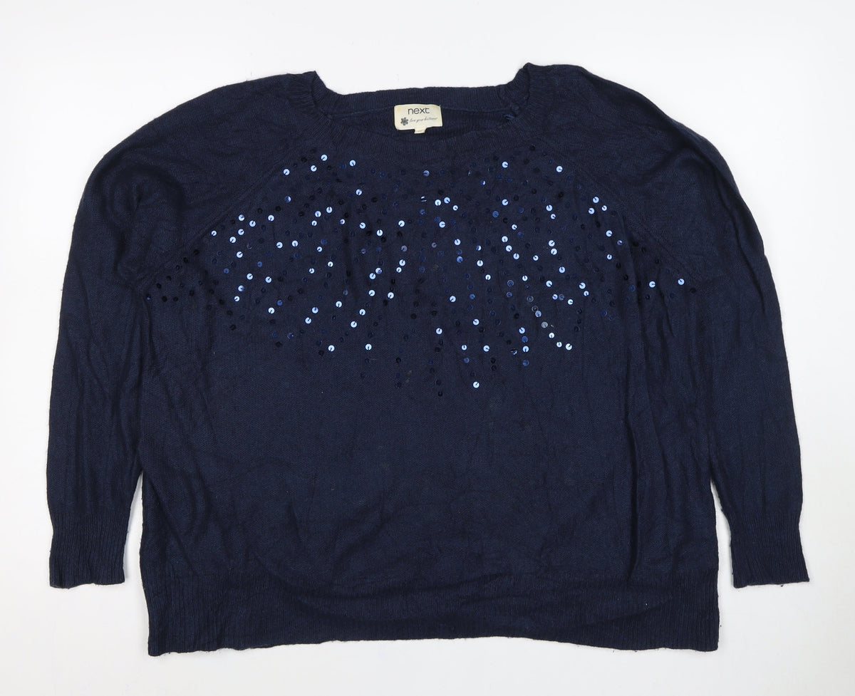 Next Women’s Navy Blue Size 20 Sequin Crew Neck Knit Jumper