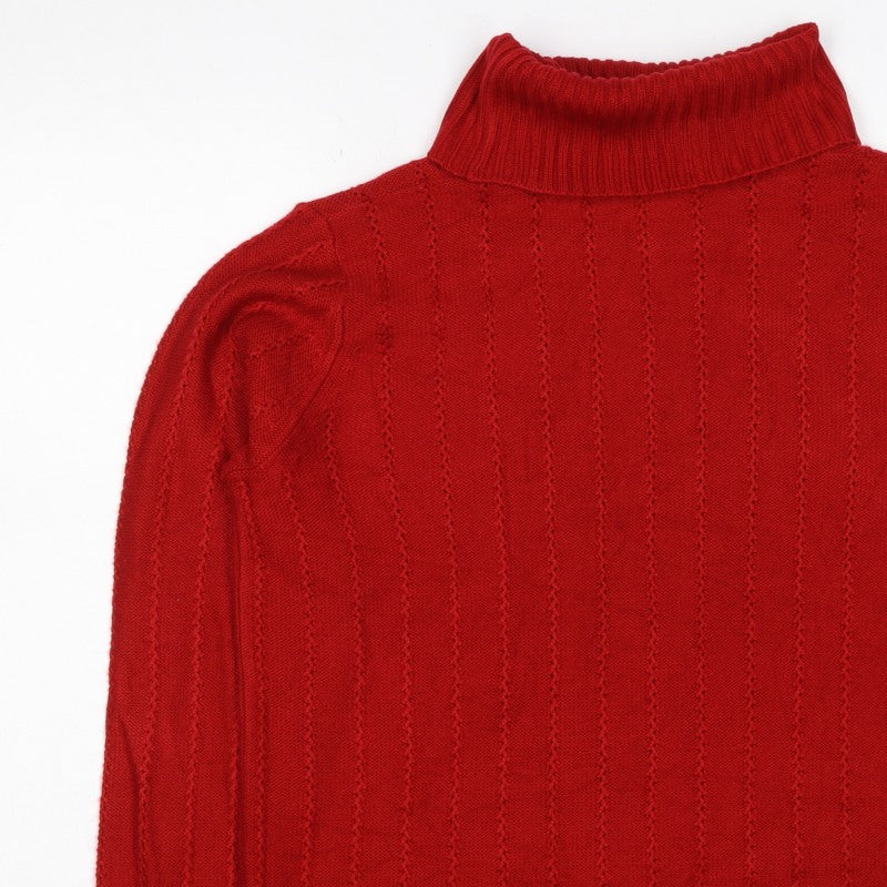 Essence Women Red UK 16 Roll Neck Textured Knit Pullover Jumper