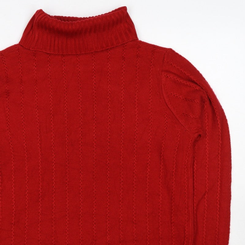 Essence Women Red UK 16 Roll Neck Textured Knit Pullover Jumper
