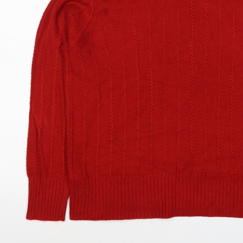 Essence Women Red UK 16 Roll Neck Textured Knit Pullover Jumper