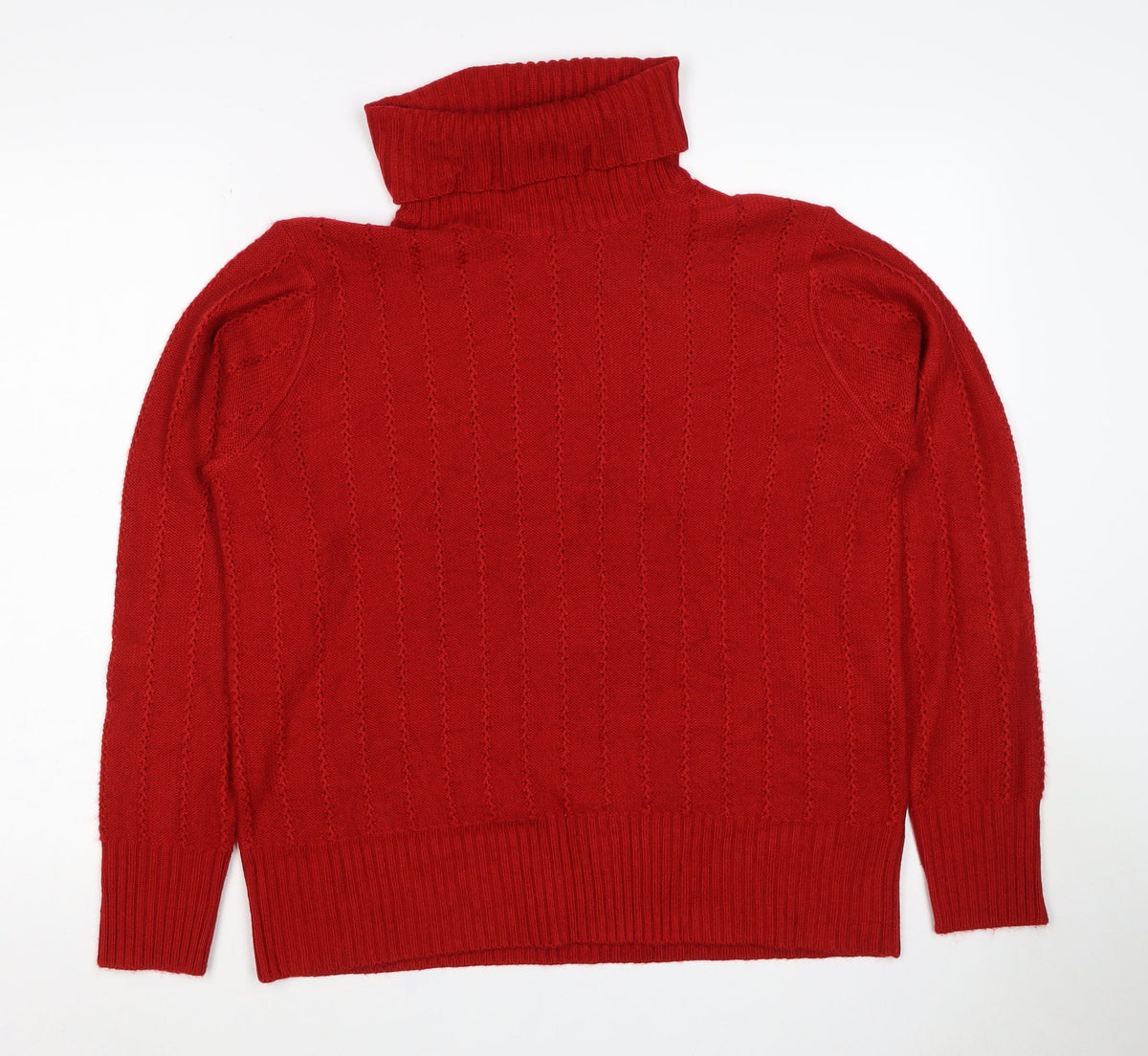Essence Women Red UK 16 Roll Neck Textured Knit Pullover Jumper