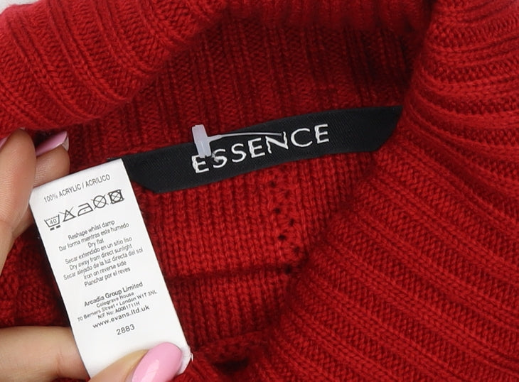 Essence Women Red UK 16 Roll Neck Textured Knit Pullover Jumper
