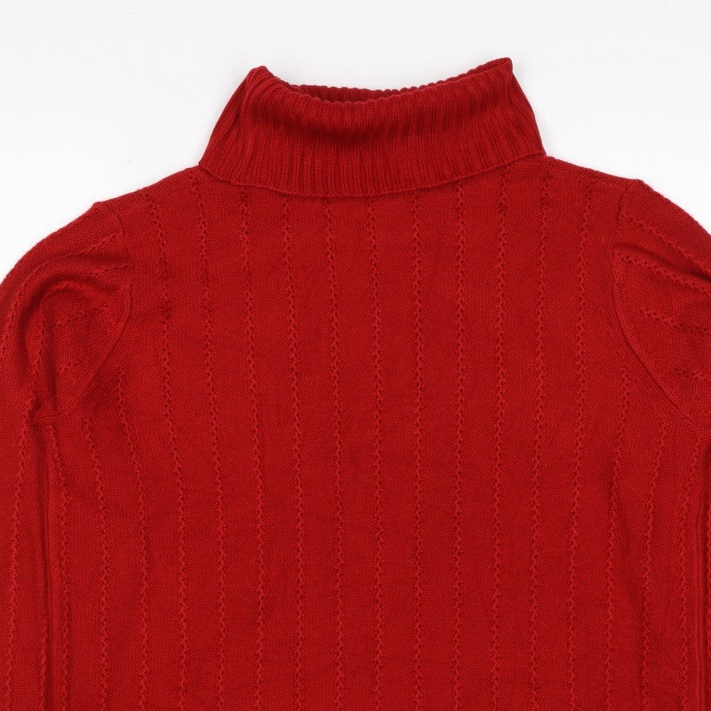 Essence Women Red UK 16 Roll Neck Textured Knit Pullover Jumper