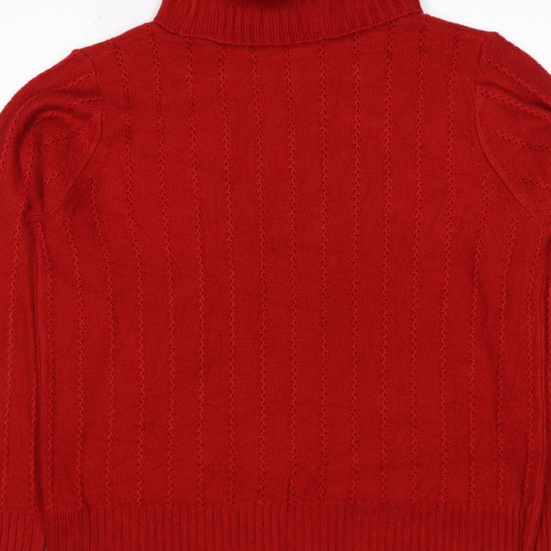 Essence Women Red UK 16 Roll Neck Textured Knit Pullover Jumper
