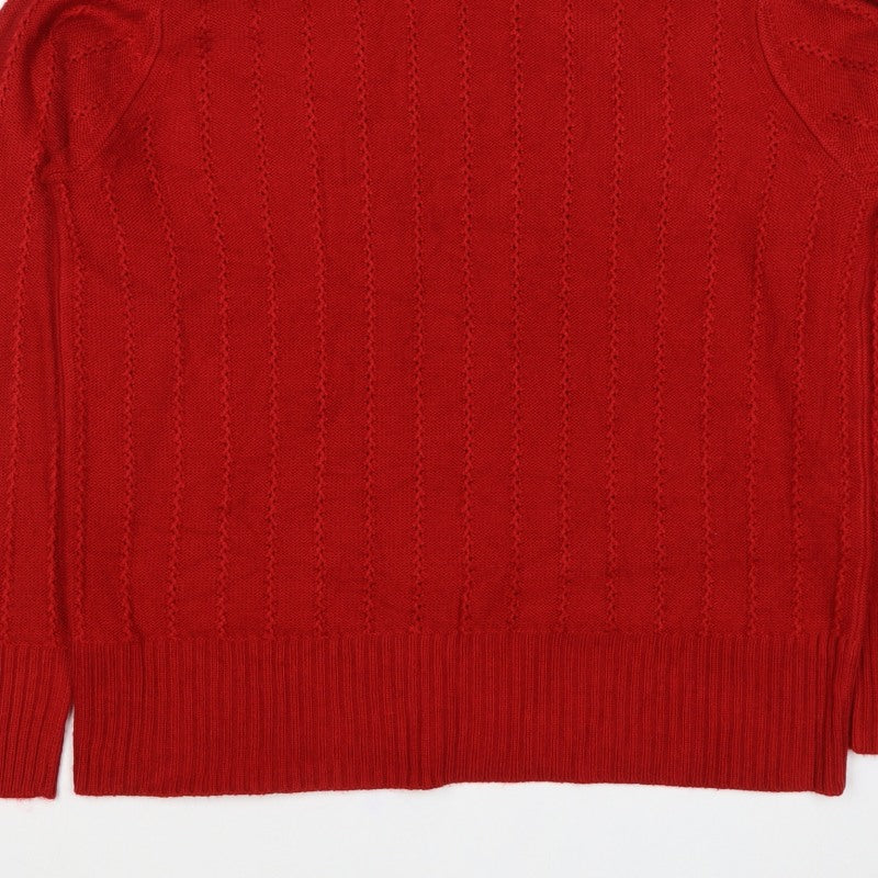 Essence Women Red UK 16 Roll Neck Textured Knit Pullover Jumper