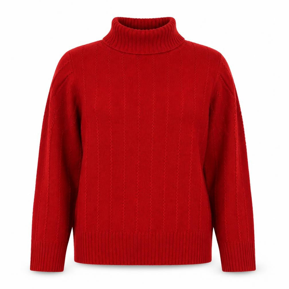 Essence Women Red UK 16 Roll Neck Textured Knit Pullover Jumper