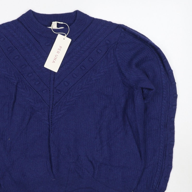 Per Una Women’s Blue UK 14 Alpaca Blend Cable Knit Pullover Jumper