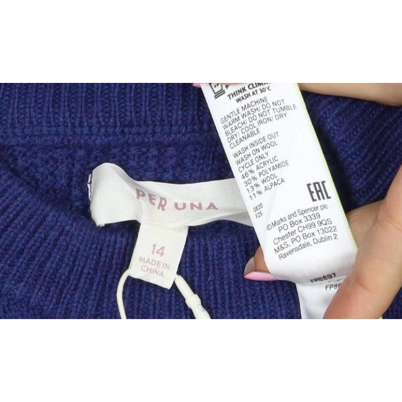 Per Una Women’s Blue UK 14 Alpaca Blend Cable Knit Pullover Jumper