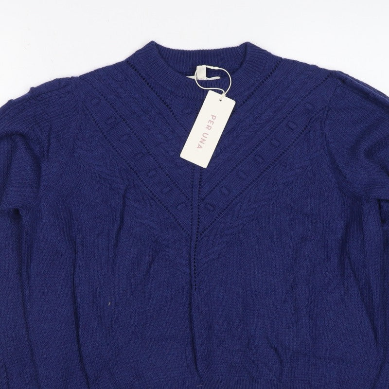 Per Una Women’s Blue UK 14 Alpaca Blend Cable Knit Pullover Jumper