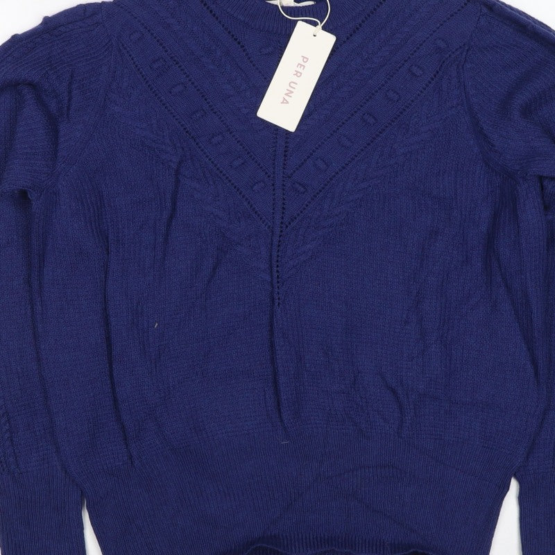 Per Una Women’s Blue UK 14 Alpaca Blend Cable Knit Pullover Jumper