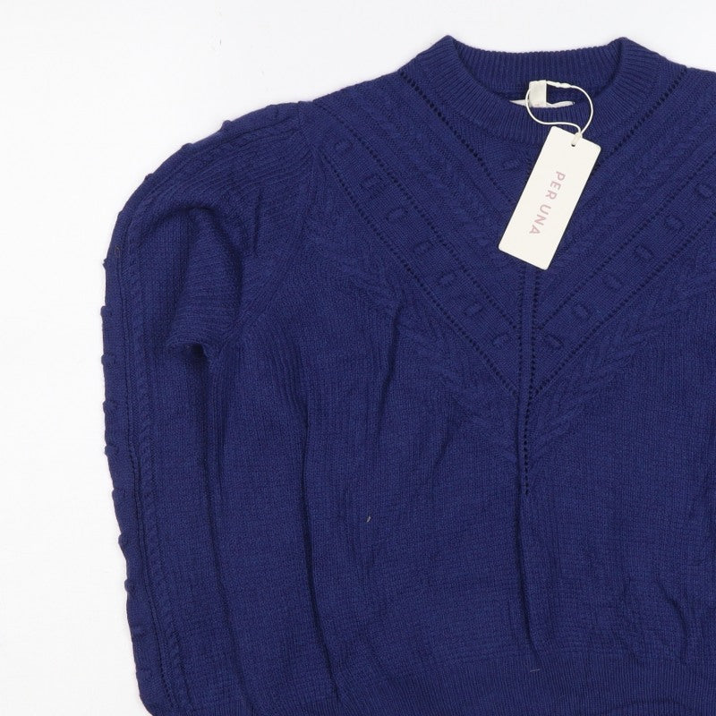 Per Una Women’s Blue UK 14 Alpaca Blend Cable Knit Pullover Jumper