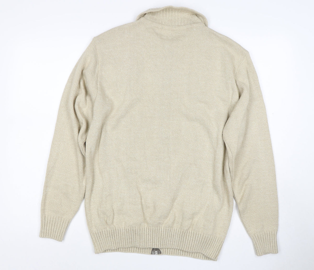Tootal Men's Beige S Full Zip Collared Acrylic Knit Jumper