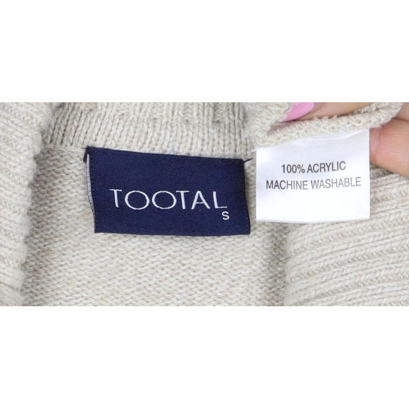 Tootal Men's Beige S Full Zip Collared Acrylic Knit Jumper