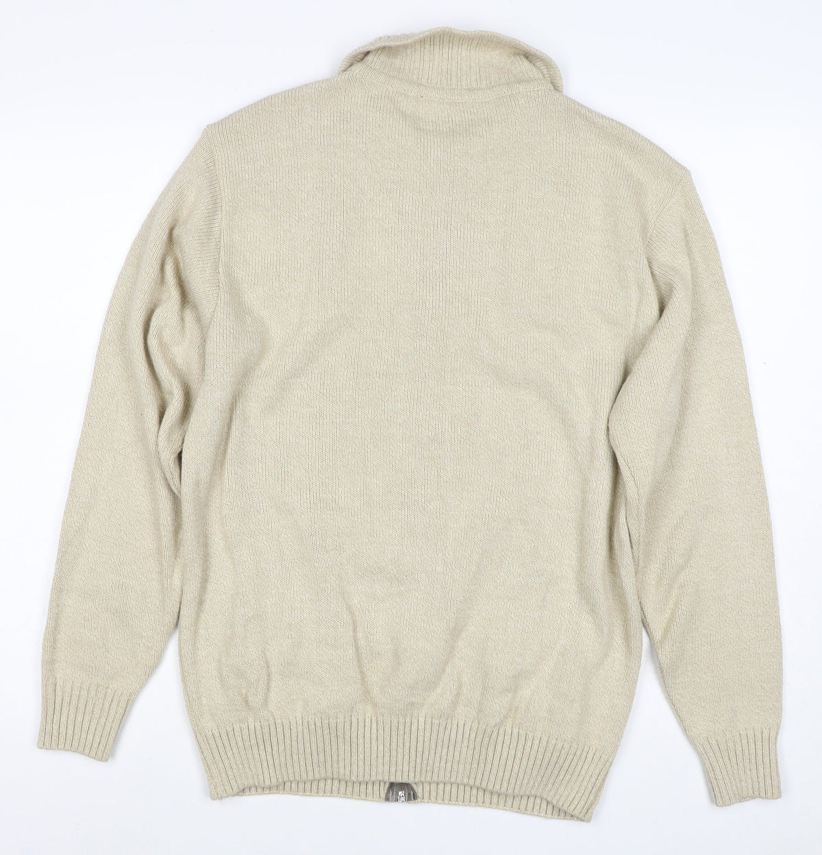 Tootal Men's Beige S Full Zip Collared Acrylic Knit Jumper