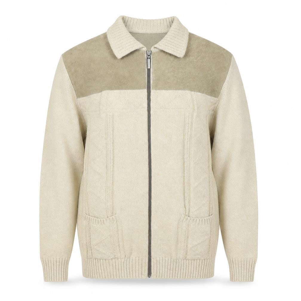 Tootal Men's Beige S Full Zip Collared Acrylic Knit Jumper