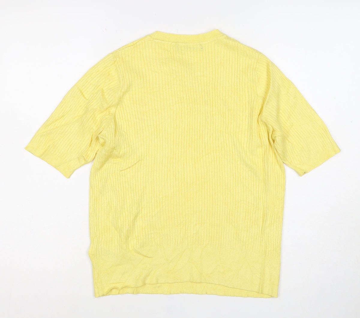 Marks and Spencer Women Yellow UK 14 Rib Knit Short Sleeve Basic Top