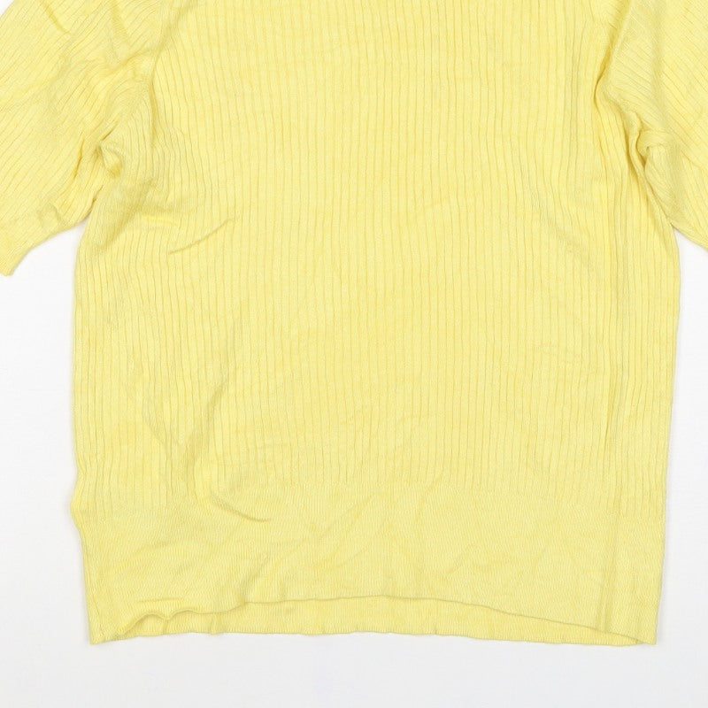 Marks and Spencer Women Yellow UK 14 Rib Knit Short Sleeve Basic Top