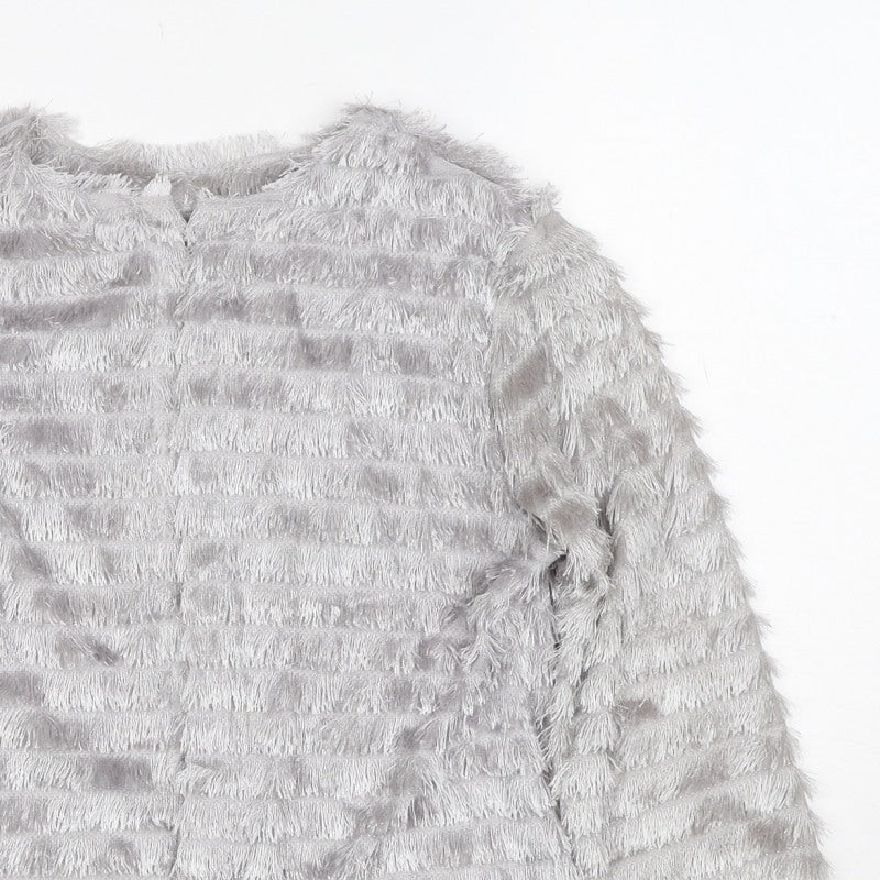 Next Women Grey Small Faux Fur Open Cardigan Long Sleeve