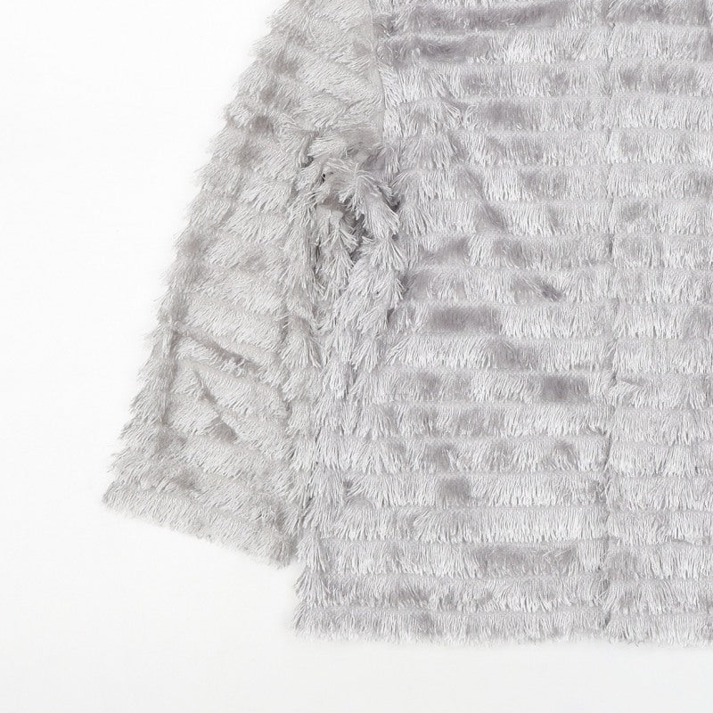 Next Women Grey Small Faux Fur Open Cardigan Long Sleeve