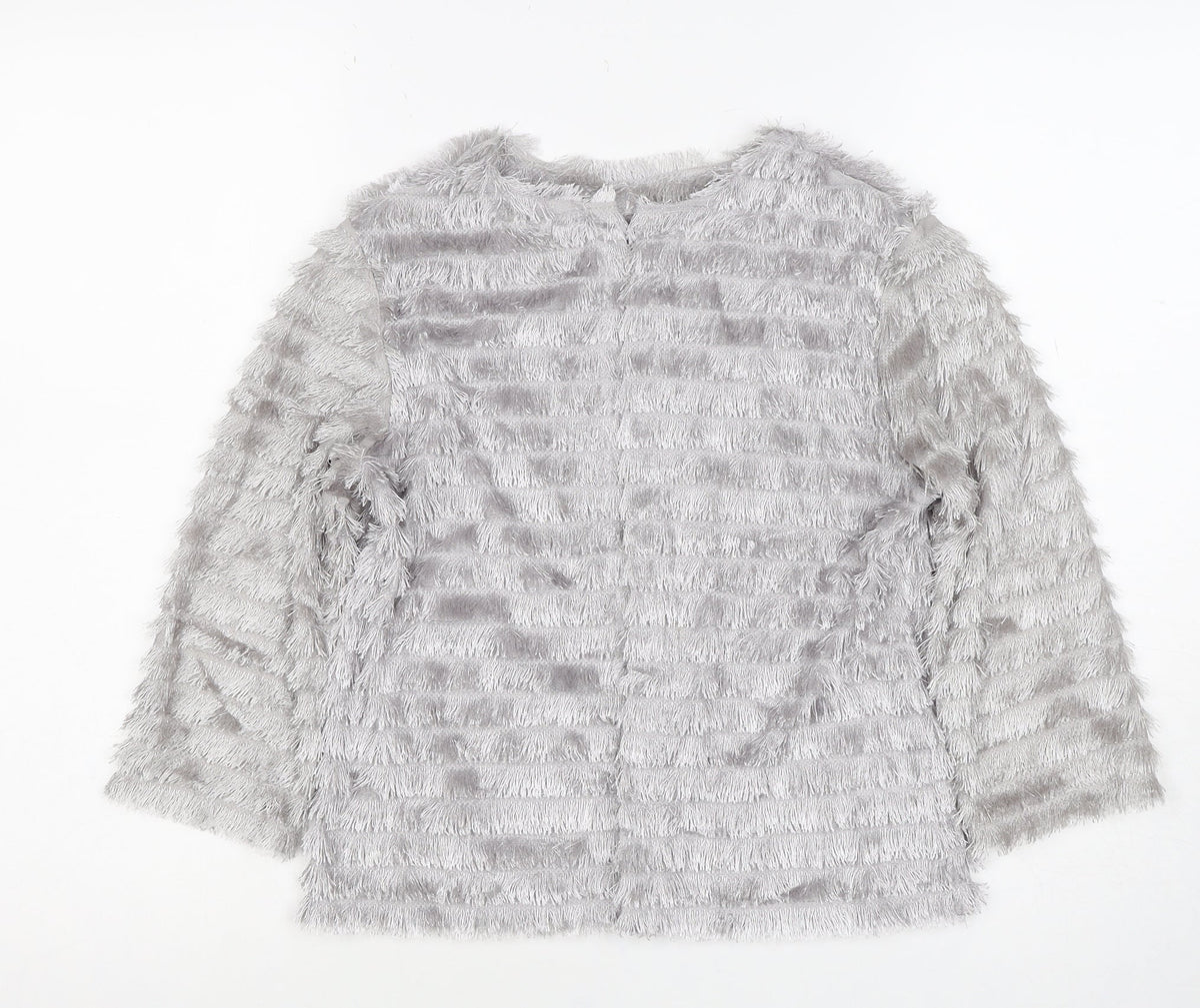 Next Women Grey Small Faux Fur Open Cardigan Long Sleeve