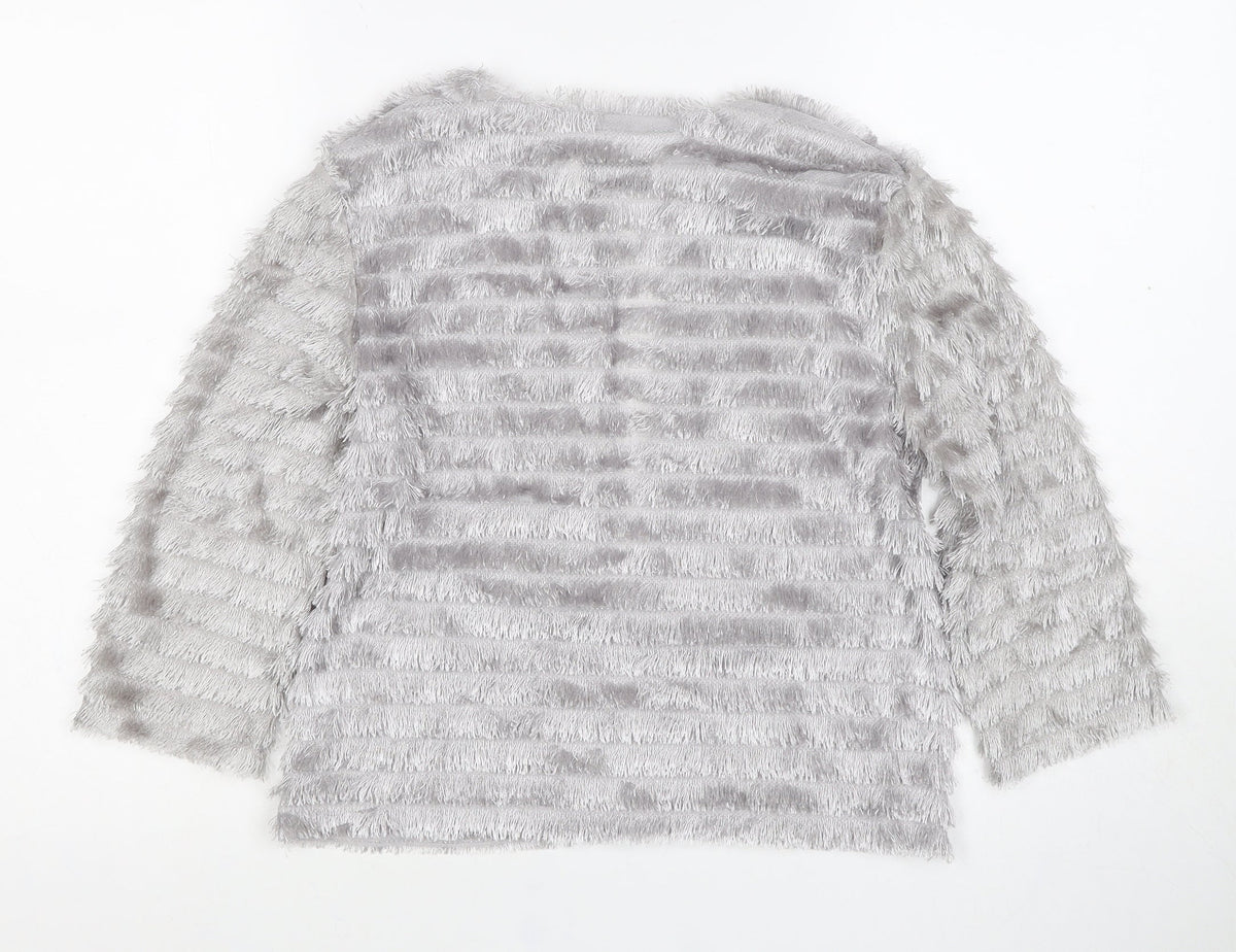 Next Women Grey Small Faux Fur Open Cardigan Long Sleeve