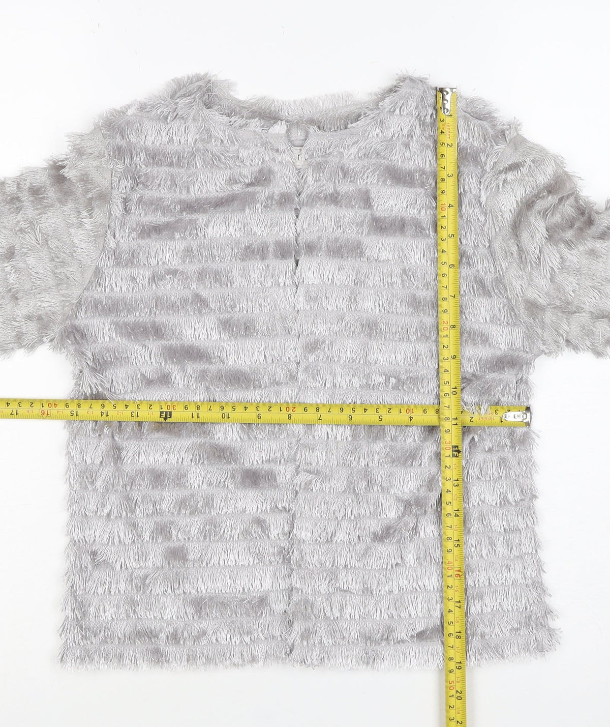 Next Women Grey Small Faux Fur Open Cardigan Long Sleeve