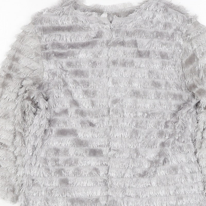Next Women Grey Small Faux Fur Open Cardigan Long Sleeve