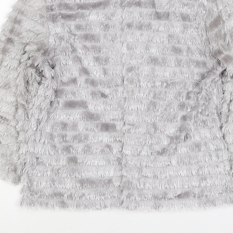 Next Women Grey Small Faux Fur Open Cardigan Long Sleeve
