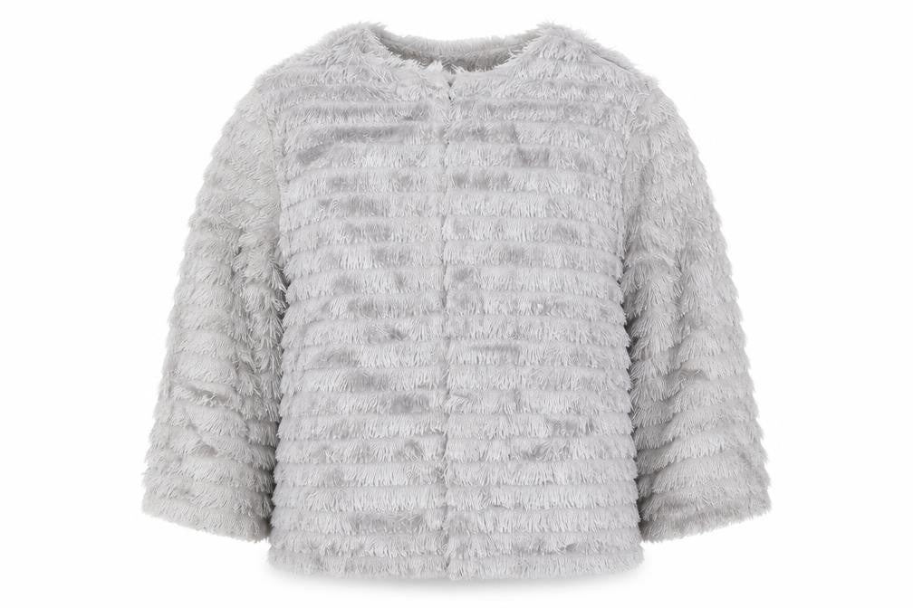 Next Women Grey Small Faux Fur Open Cardigan Long Sleeve