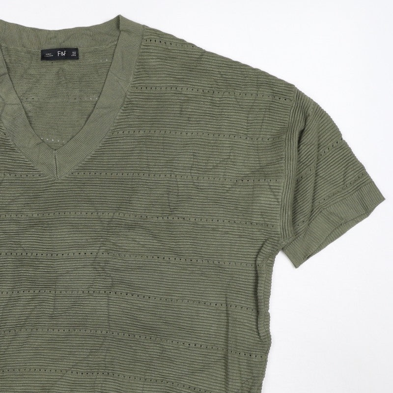 F&F Women’s Green M V-Neck Short Sleeve Knit Basic Top