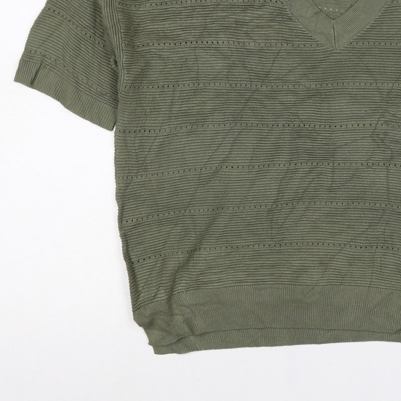 F&F Women’s Green M V-Neck Short Sleeve Knit Basic Top