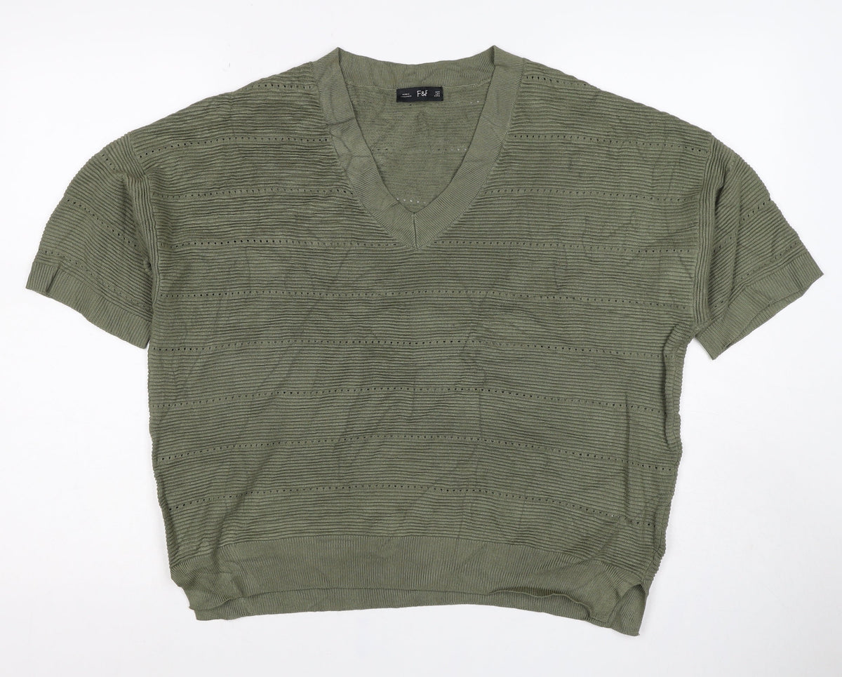 F&F Women’s Green M V-Neck Short Sleeve Knit Basic Top