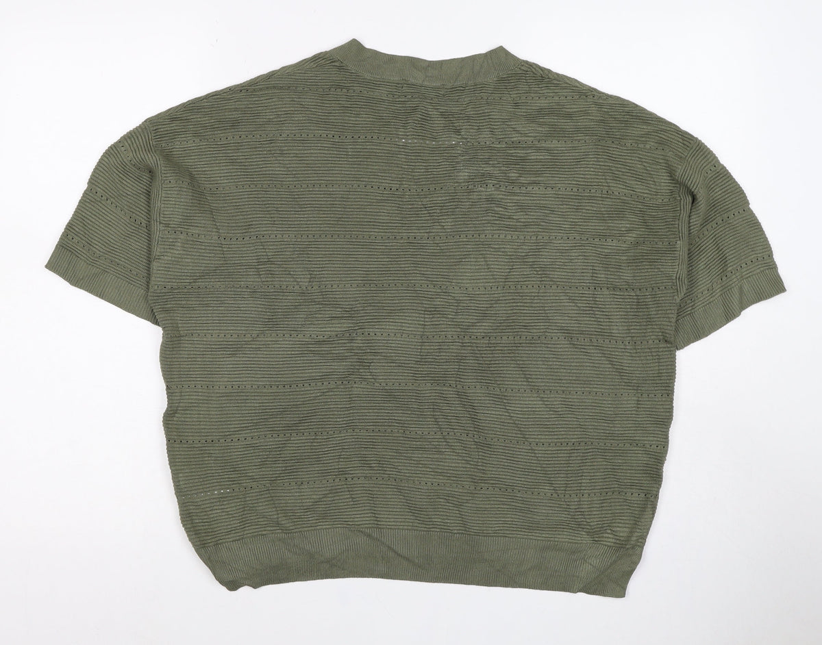 F&F Women’s Green M V-Neck Short Sleeve Knit Basic Top