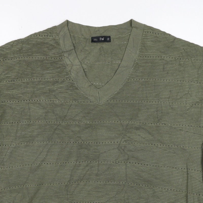 F&F Women’s Green M V-Neck Short Sleeve Knit Basic Top