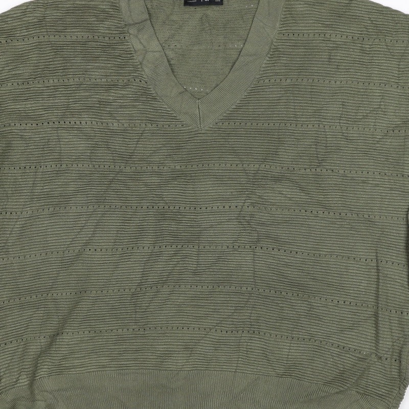 F&F Women’s Green M V-Neck Short Sleeve Knit Basic Top