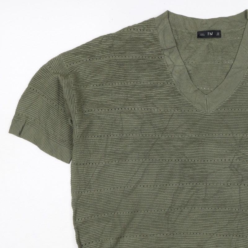 F&F Women’s Green M V-Neck Short Sleeve Knit Basic Top
