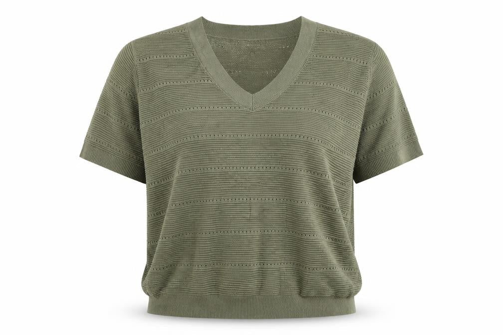 F&F Women’s Green M V-Neck Short Sleeve Knit Basic Top