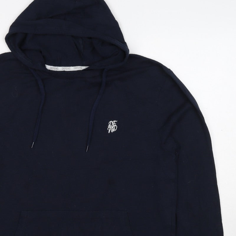 Defend Men’s Blue M Pullover Hoodie Logo Cotton Kangaroo Pocket