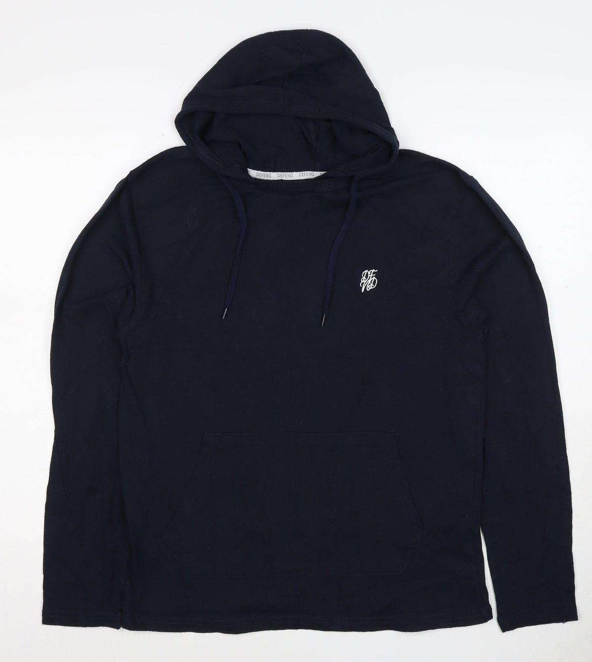 Defend Men’s Blue M Pullover Hoodie Logo Cotton Kangaroo Pocket