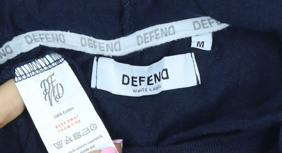 Defend Men’s Blue M Pullover Hoodie Logo Cotton Kangaroo Pocket