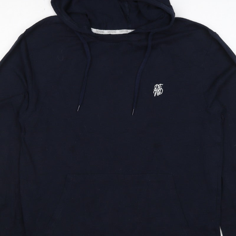 Defend Men’s Blue M Pullover Hoodie Logo Cotton Kangaroo Pocket