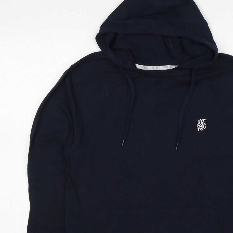 Defend Men’s Blue M Pullover Hoodie Logo Cotton Kangaroo Pocket