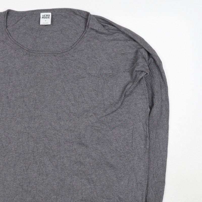 Vero Moda Women Grey M Scoop Neck Long Sleeve Knit Pullover Jumper