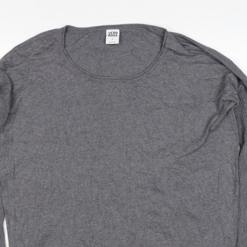 Vero Moda Women Grey M Scoop Neck Long Sleeve Knit Pullover Jumper