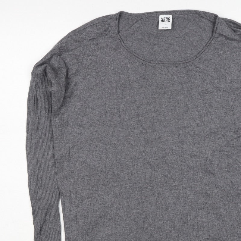Vero Moda Women Grey M Scoop Neck Long Sleeve Knit Pullover Jumper