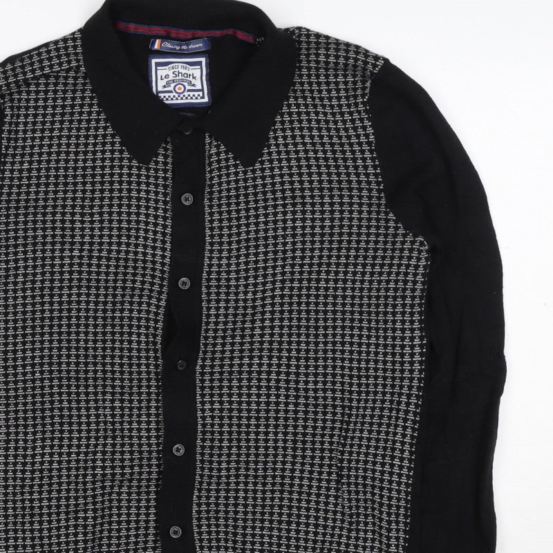 Le Shark Men’s Black Logo Knit Collared Button Cardigan Size S